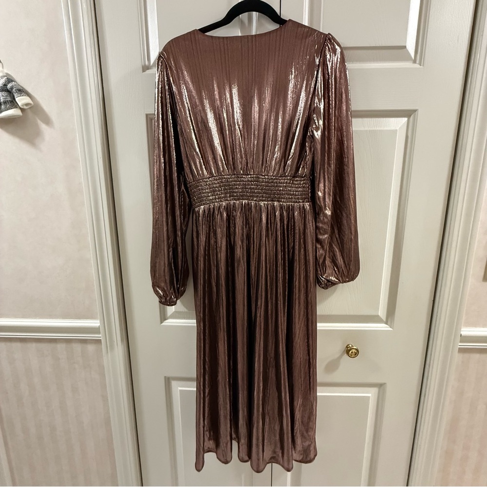 Baltic Born Bronze Shimmer Midi Dress Long Sleeve Cocktail Wedding Guest M - Picture 7 of 16